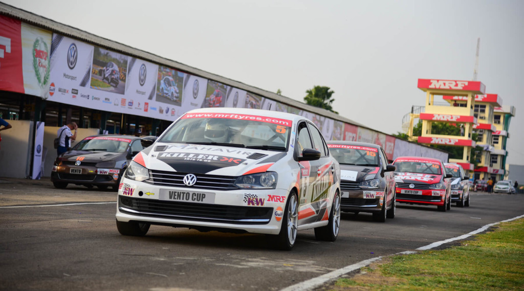 Exiting the pits at Round 2, Vento Cup 2016. Image © Volkswagen Motorsport India